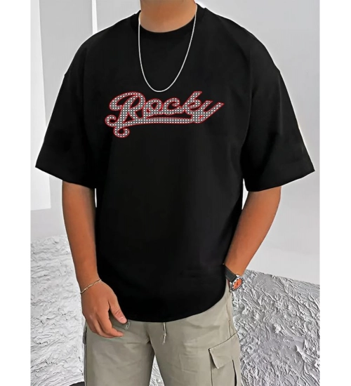 Generic Men's Casual Cotton Blend Printed Round Neck Half Sleeve T-Shirt (Black)