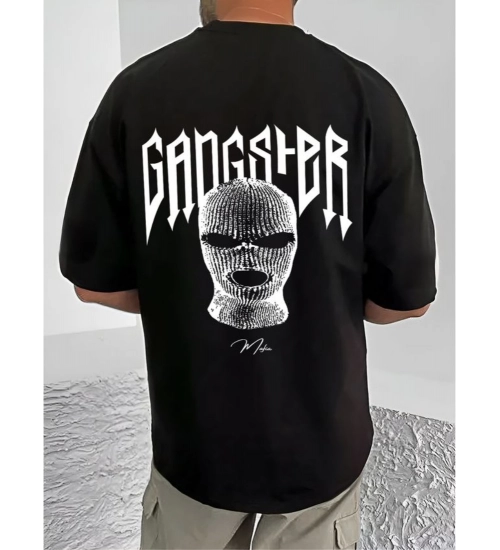 Generic Men's Casual Cotton Blend Printed Round Neck Half Sleeve T-Shirt (Black)