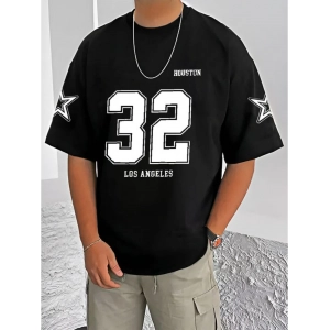 Generic Men's Casual Cotton Blend Printed Round Neck Half Sleeve T-Shirt (Black)