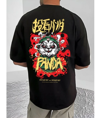 Generic Men's Casual Cotton Blend Printed Round Neck Half Sleeve T-Shirt (Black) Generic Men's Casual Cotton Blend Printed Round Neck Half Sleeve T-Shirt (Black)