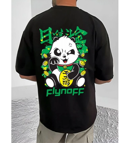 Generic Men's Casual Cotton Blend Printed Round Neck Half Sleeve T-Shirt (Black)
