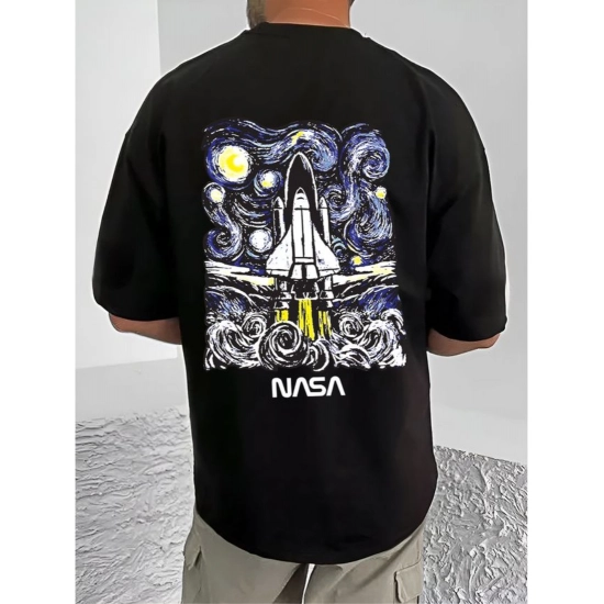 Generic Men's Casual Cotton Blend Printed Round Neck Half Sleeve T-Shirt (Black) Generic Men's Casual Cotton Blend Printed Round Neck Half Sleeve T-Shirt (Black)