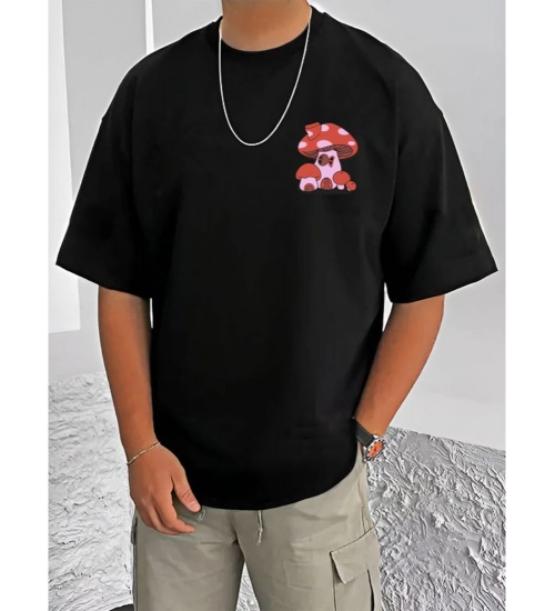 Generic Men's Casual Cotton Blend Printed Round Neck Half Sleeve T-Shirt (Black)