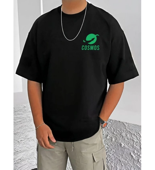 Generic Men's Casual Cotton Blend Printed Round Neck Half Sleeve T-Shirt (Black)