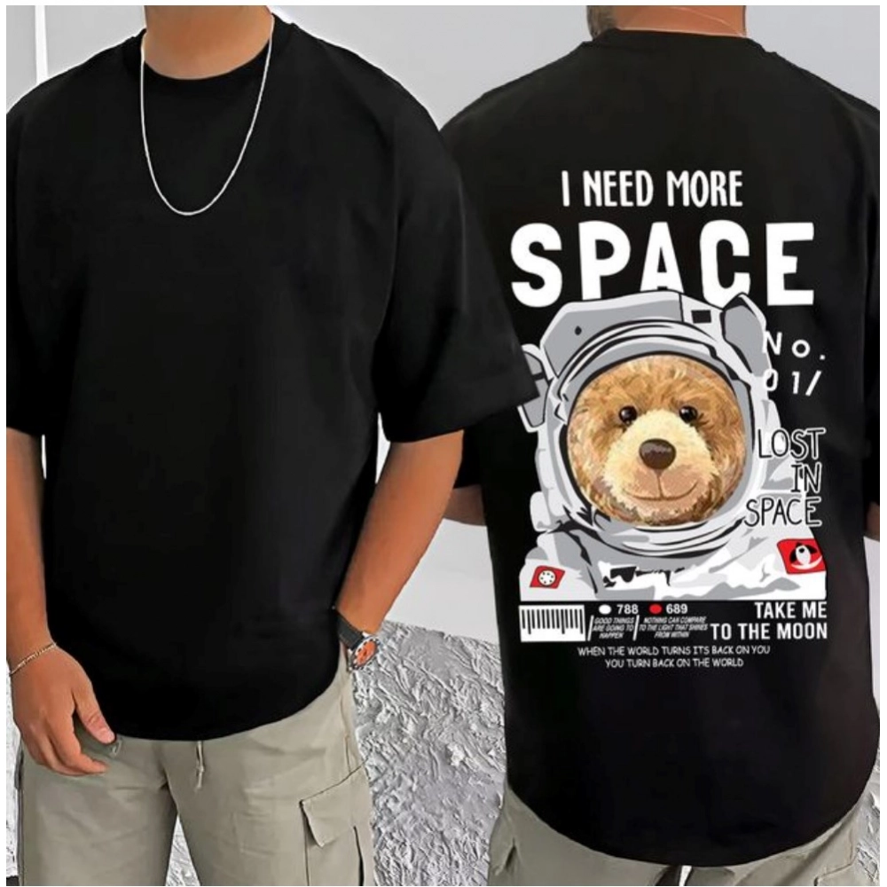 Generic Men's Casual Cotton Blend Printed Round Neck Half Sleeve T-Shirt (Black) Generic Men's Casual Cotton Blend Printed Round Neck Half Sleeve T-Shirt (Black)