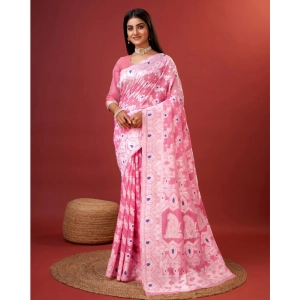 Generic Women's Cotton Silk Printed Saree With Unstitched Blouse 5.5Mtr (Pink)