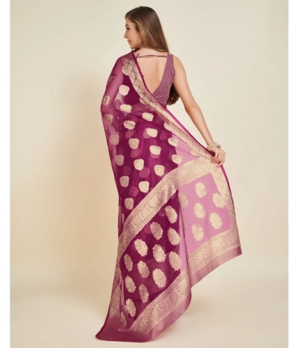 Generic Women's Soft Organza Silk Weaving Design Saree With Unstitched Blouse 5.5Mtr (Wine)