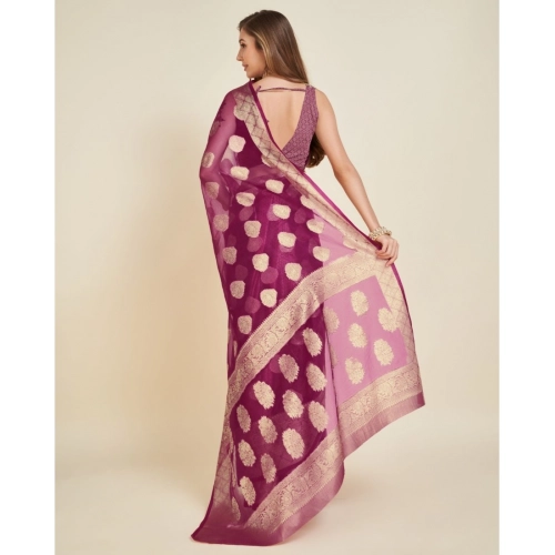Women's Soft Organza Silk Weaving Design Saree With Unstitched Blouse 5.5Mtr (Wine) Women's Soft Organza Silk Weaving Design Saree With Unstitched Blouse 5.5Mtr (Wine)