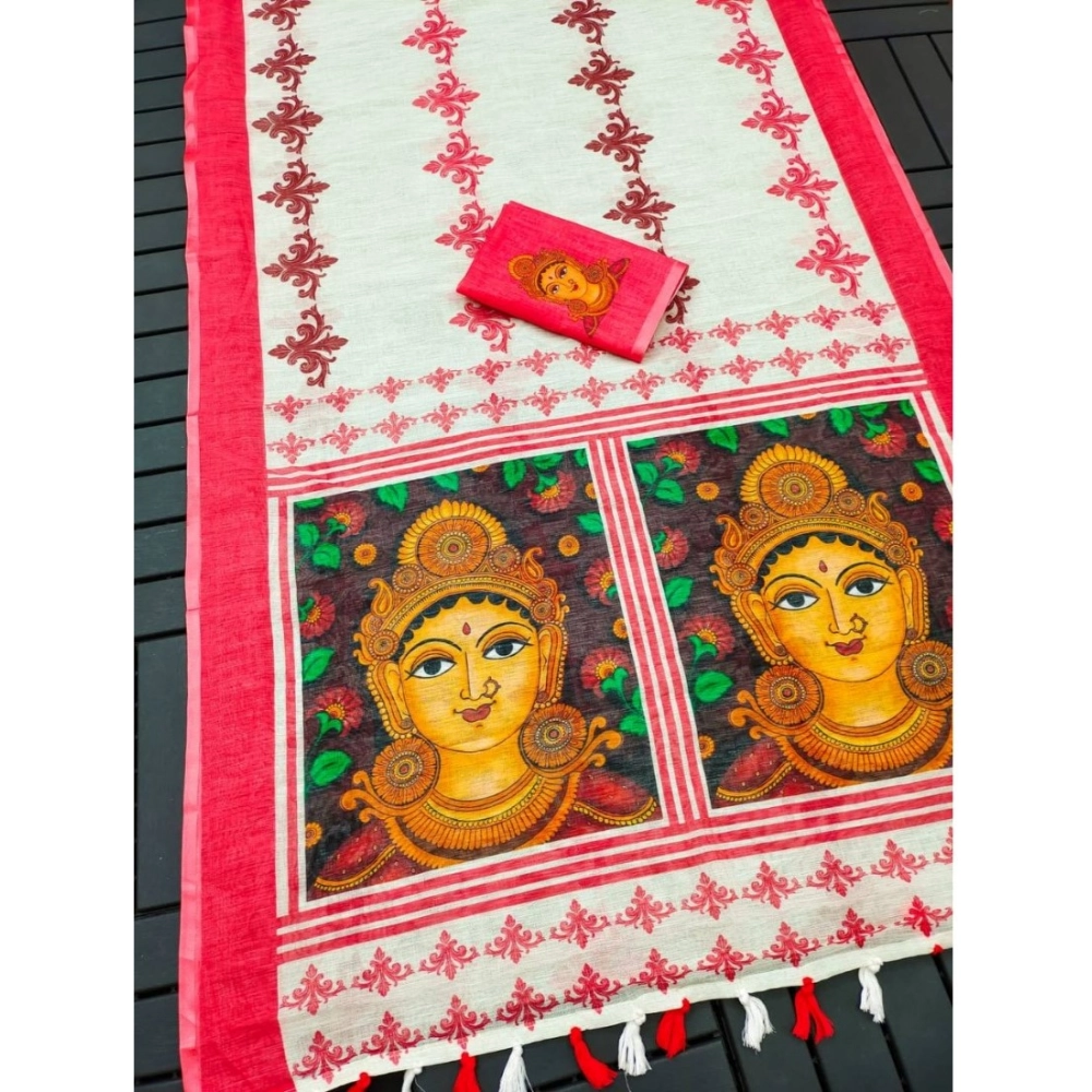 Generic Women's linen Digital Print Saree With Unstitched Blouse 5.5Mtr (White) Generic Women's linen Digital Print Saree With Unstitched Blouse 5.5Mtr (White)