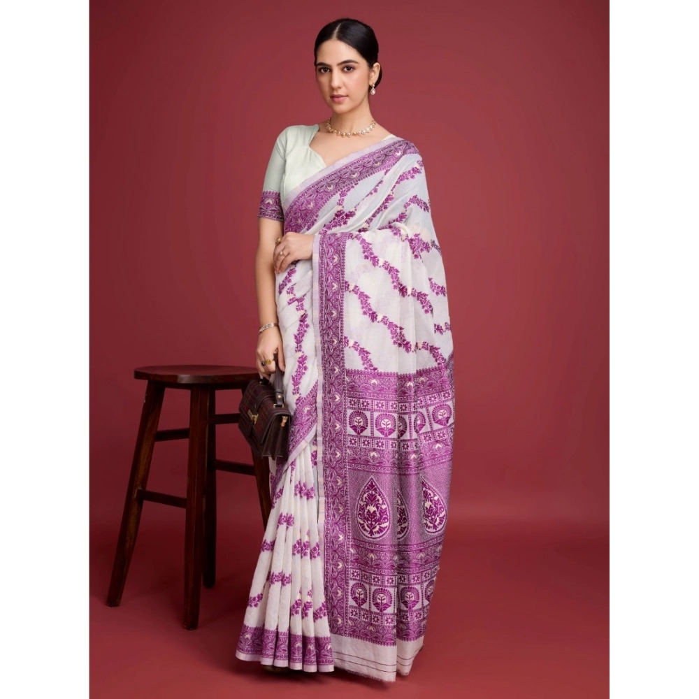 Generic Women's Jamdani Cotton Silk Printed Saree With Unstitched Blouse 5.5Mtr (Wine) Generic Women's Jamdani Cotton Silk Printed Saree With Unstitched Blouse 5.5Mtr (Wine)