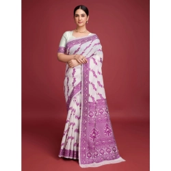 Generic Women's Jamdani Cotton Silk Printed Saree With Unstitched Blouse 5.5Mtr (Wine)