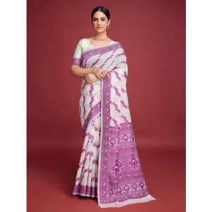 Generic Women's Jamdani Cotton Silk Printed Saree With Unstitched Blouse 5.5Mtr (Wine)