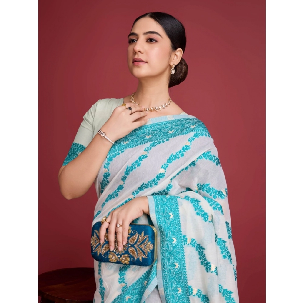 Generic Women's Jamdani Cotton Silk Printed Saree With Unstitched Blouse 5.5Mtr (Rama) Generic Women's Jamdani Cotton Silk Printed Saree With Unstitched Blouse 5.5Mtr (Rama)