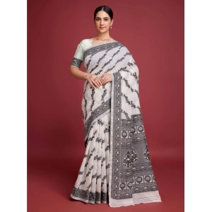 Generic Women's Jamdani Cotton Silk Printed Saree With Unstitched Blouse 5.5Mtr (Black)