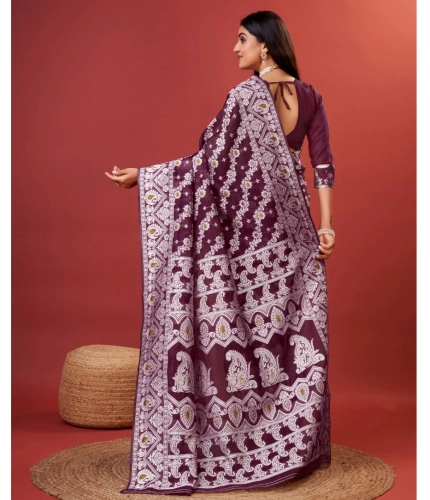 Generic Women's Cotton Silk Printed Saree With Unstitched Blouse 5.5Mtr (Purple)