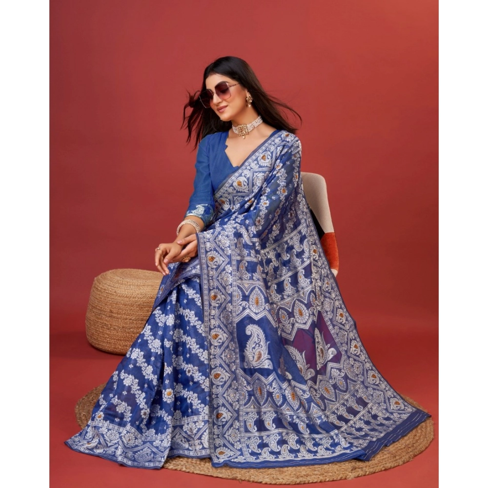 Generic Women's Cotton Silk Printed Saree With Unstitched Blouse 5.5Mtr (Blue) Generic Women's Cotton Silk Printed Saree With Unstitched Blouse 5.5Mtr (Blue)
