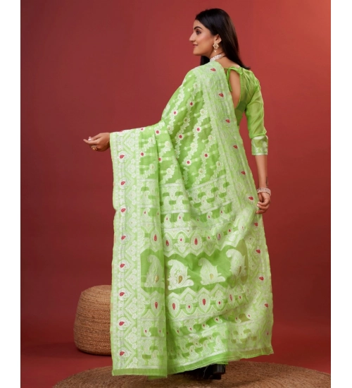 Generic Women's Cotton Silk Printed Saree With Unstitched Blouse 5.5Mtr (Light Green)