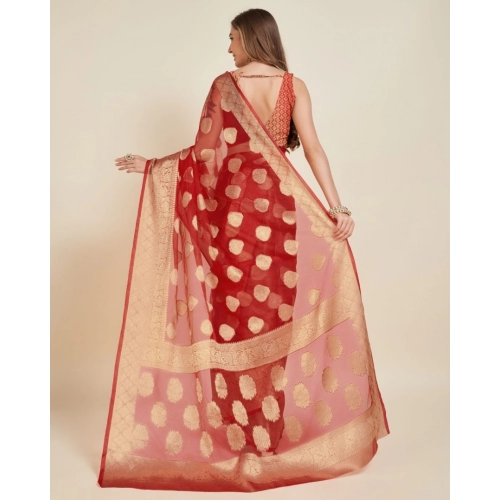 Women's Soft Organza Silk Weaving Design Saree With Unstitched Blouse 5.5Mtr (Red) Women's Soft Organza Silk Weaving Design Saree With Unstitched Blouse 5.5Mtr (Red)