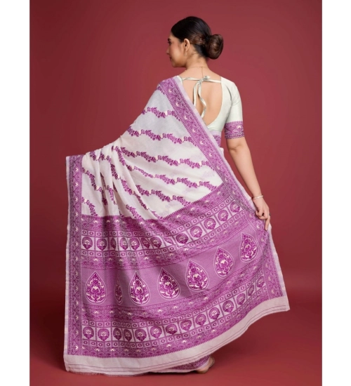 Generic Women's Jamdani Cotton Silk Printed Saree With Unstitched Blouse 5.5Mtr (Wine)