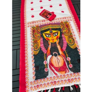 Generic Women's linen Digital Print Saree With Unstitched Blouse 5.5Mtr (White)