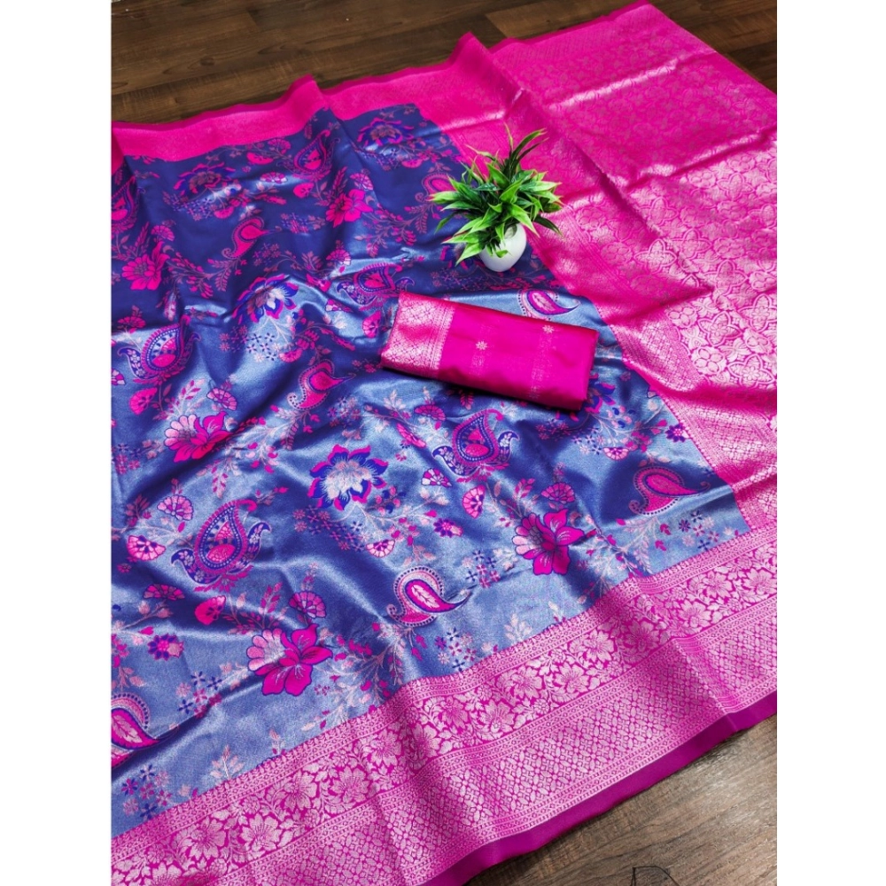 Generic Women's Banarasi Jacquard Printed Saree With Unstitched Blouse 5.5Mtr (Navy Blue) Generic Women's Banarasi Jacquard Printed Saree With Unstitched Blouse 5.5Mtr (Navy Blue)