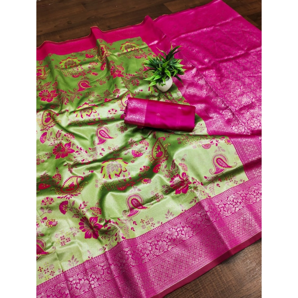 Generic Women's Banarasi Jacquard Printed Saree With Unstitched Blouse 5.5Mtr (Mehendi Green) Generic Women's Banarasi Jacquard Printed Saree With Unstitched Blouse 5.5Mtr (Mehendi Green)