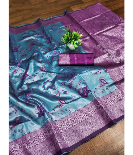 Generic Women's Banarasi Jacquard Printed Saree With Unstitched Blouse 5.5Mtr (Blue) Generic Women's Banarasi Jacquard Printed Saree With Unstitched Blouse 5.5Mtr (Blue)