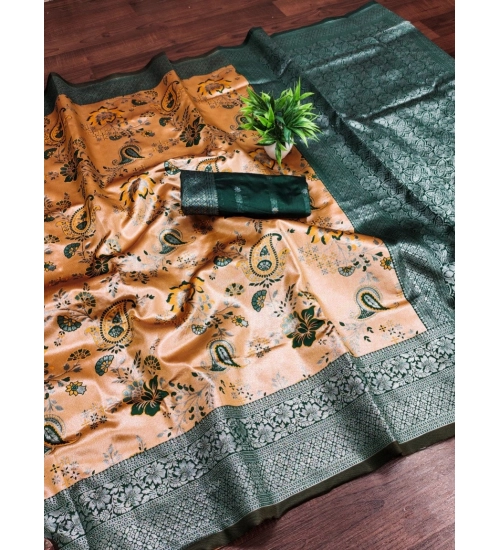 Generic Women's Banarasi Jacquard Printed Saree With Unstitched Blouse 5.5Mtr (Orange)