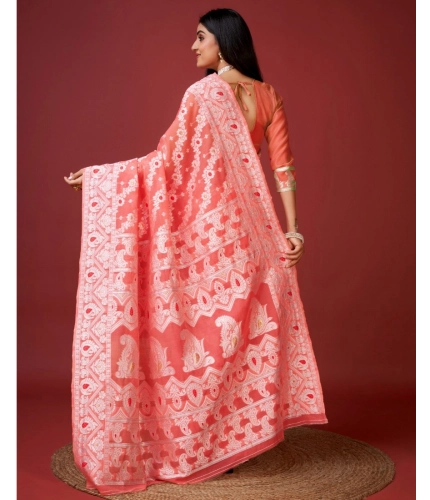 Generic Women's Cotton Silk Printed Saree With Unstitched Blouse 5.5Mtr (Peach)