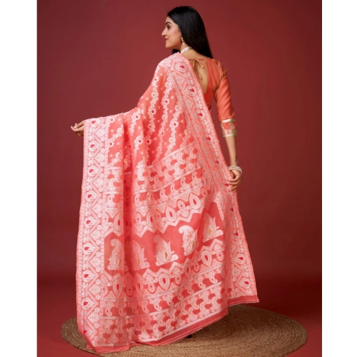 Women's Cotton Silk Printed Saree With Unstitched Blouse 5.5Mtr (Peach) Women's Cotton Silk Printed Saree With Unstitched Blouse 5.5Mtr (Peach)