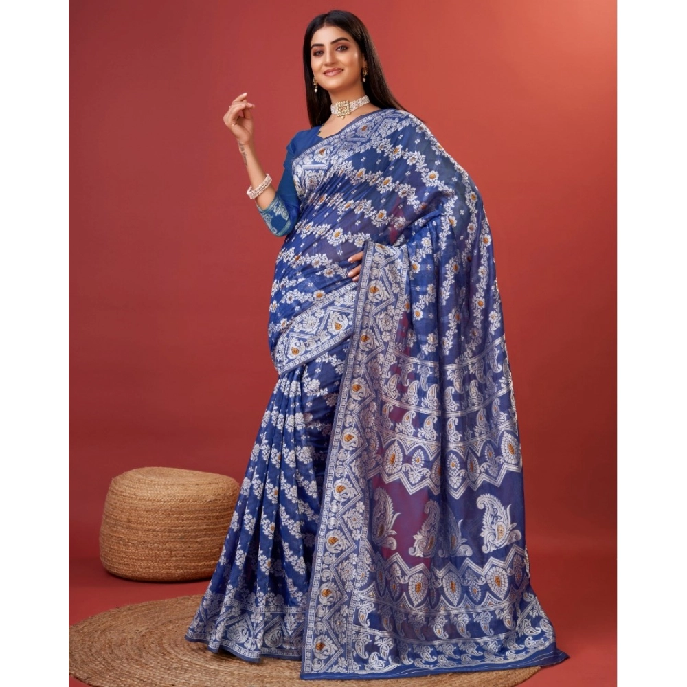 Generic Women's Cotton Silk Printed Saree With Unstitched Blouse 5.5Mtr (Blue) Generic Women's Cotton Silk Printed Saree With Unstitched Blouse 5.5Mtr (Blue)
