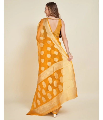 Generic Women's Soft Organza Silk Weaving Design Saree With Unstitched Blouse 5.5Mtr (Yellow)