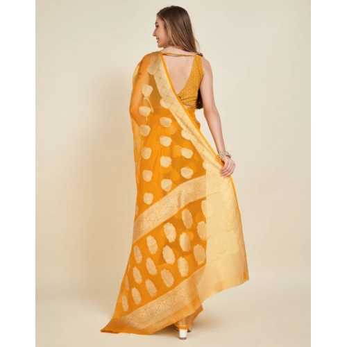 Women's Soft Organza Silk Weaving Design Saree With Unstitched Blouse 5.5Mtr (Yellow) Women's Soft Organza Silk Weaving Design Saree With Unstitched Blouse 5.5Mtr (Yellow)