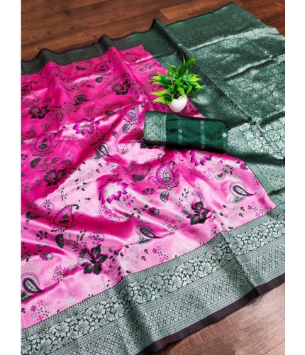 Generic Women's Banarasi Jacquard Printed Saree With Unstitched Blouse 5.5Mtr (DPink)