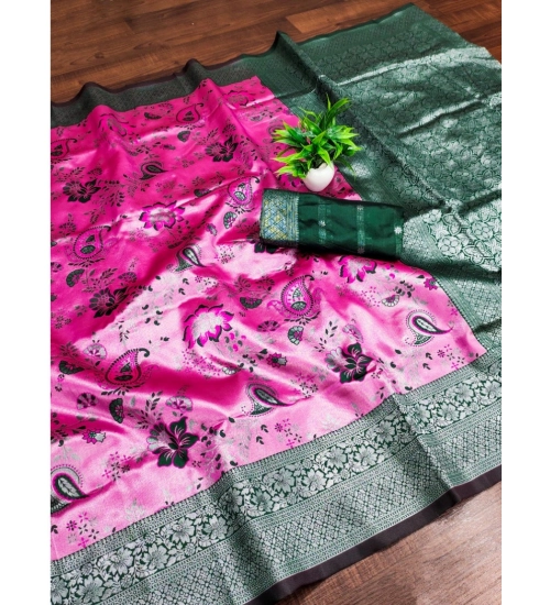 Generic Women's Banarasi Jacquard Printed Saree With Unstitched Blouse 5.5Mtr (DPink)