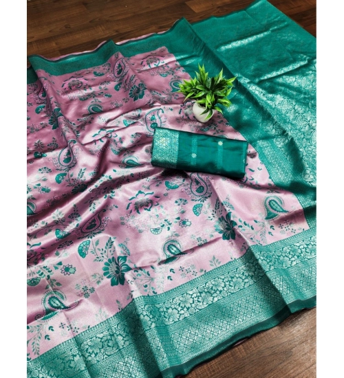 Generic Women's Banarasi Jacquard Printed Saree With Unstitched Blouse 5.5Mtr (Pink)
