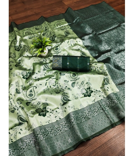 Generic Women's Banarasi Jacquard Printed Saree With Unstitched Blouse 5.5Mtr (Green)