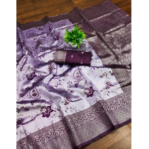 Generic Women's Banarasi Jacquard Printed Saree With Unstitched Blouse 5.5Mtr (Purple)