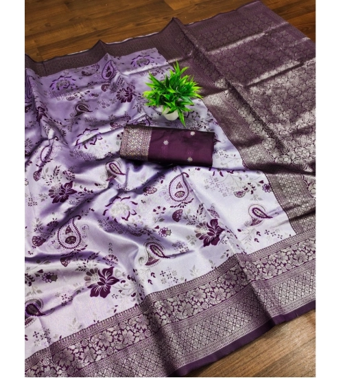 Generic Women's Banarasi Jacquard Printed Saree With Unstitched Blouse 5.5Mtr (Purple)