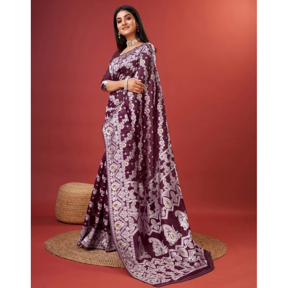 Generic Women's Cotton Silk Printed Saree With Unstitched Blouse 5.5Mtr (Purple) Generic Women's Cotton Silk Printed Saree With Unstitched Blouse 5.5Mtr (Purple)
