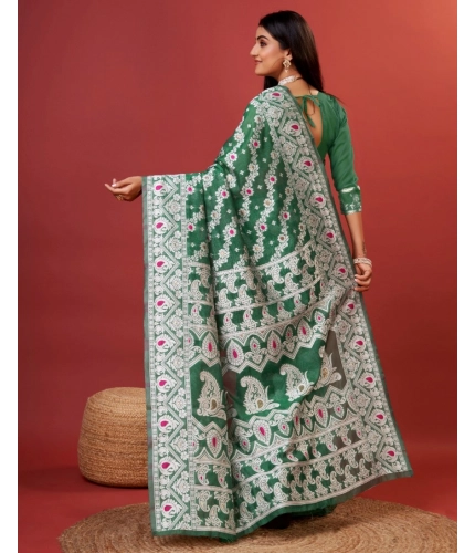 Generic Women's Cotton Silk Printed Saree With Unstitched Blouse 5.5Mtr (Green)