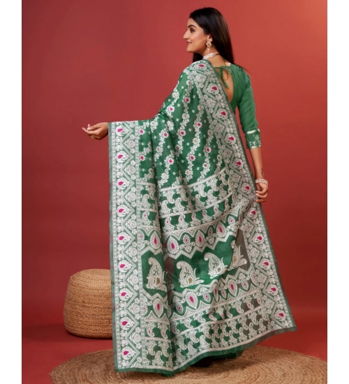 Generic Women's Cotton Silk Printed Saree With Unstitched Blouse 5.5Mtr (Green)