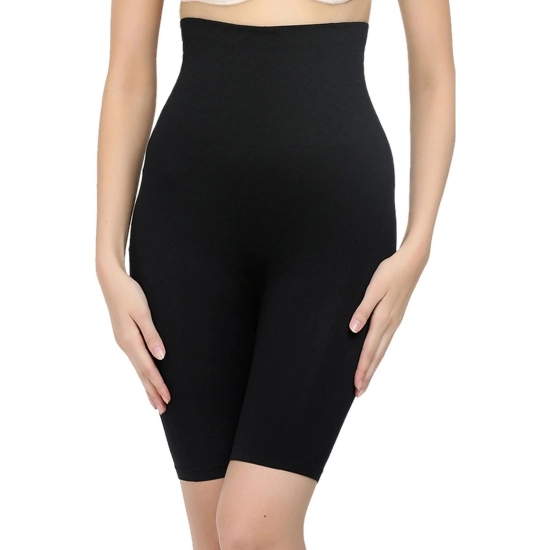 Generic Women's Cotton Lycra Solid Western Wear Tummy - Thigh Body Shaper (Black)