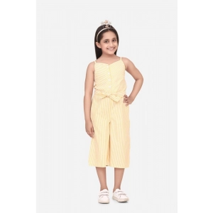 Generic Girl's Polyester Cotton Blend Striped Sleeveless Round Neck Dress (Yellow)
