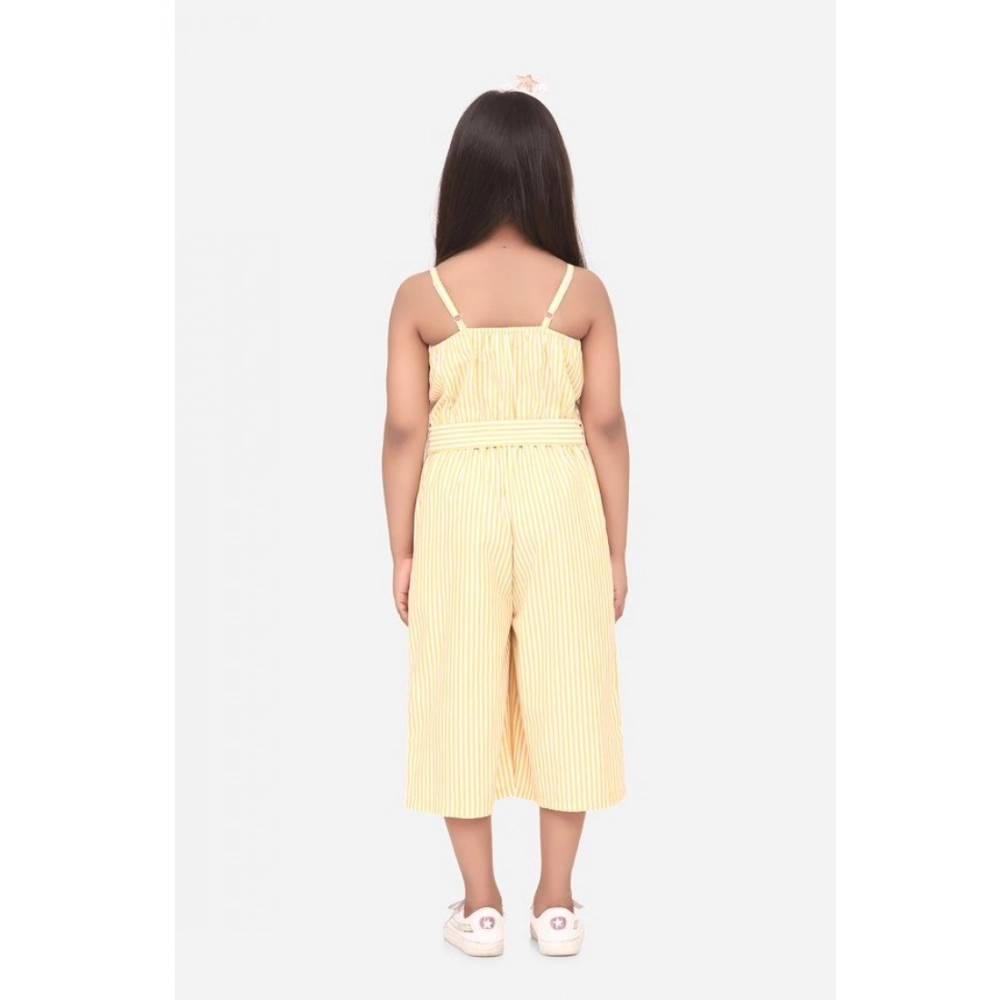 Generic Girl's Polyester Cotton Blend Striped Sleeveless Round Neck Dress (Yellow) Generic Girl's Polyester Cotton Blend Striped Sleeveless Round Neck Dress (Yellow)