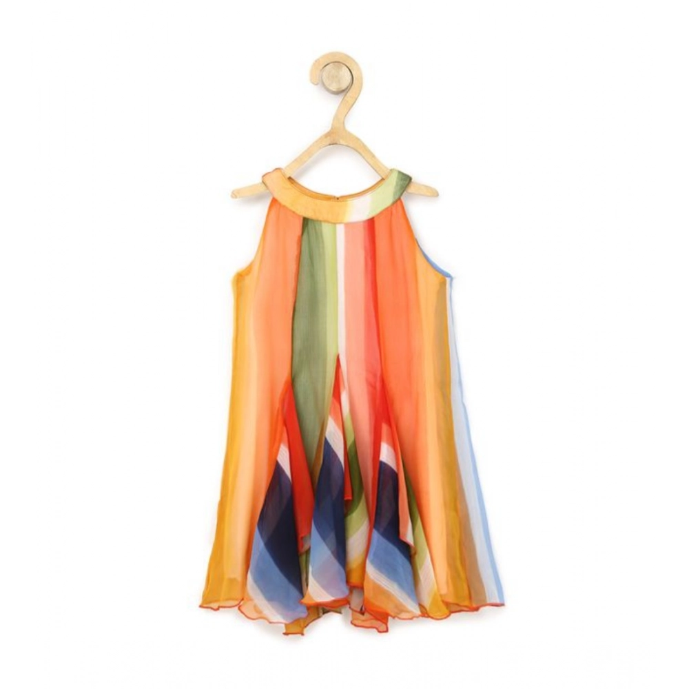 Generic Girl's Chiffon Graphic Sleeveless Round Neck Dress (Orange) Generic Girl's Chiffon Graphic Sleeveless Round Neck Dress (Orange)
