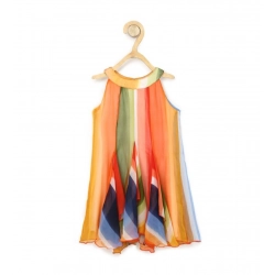 Generic Girl's Chiffon Graphic Sleeveless Round Neck Dress (Orange)
