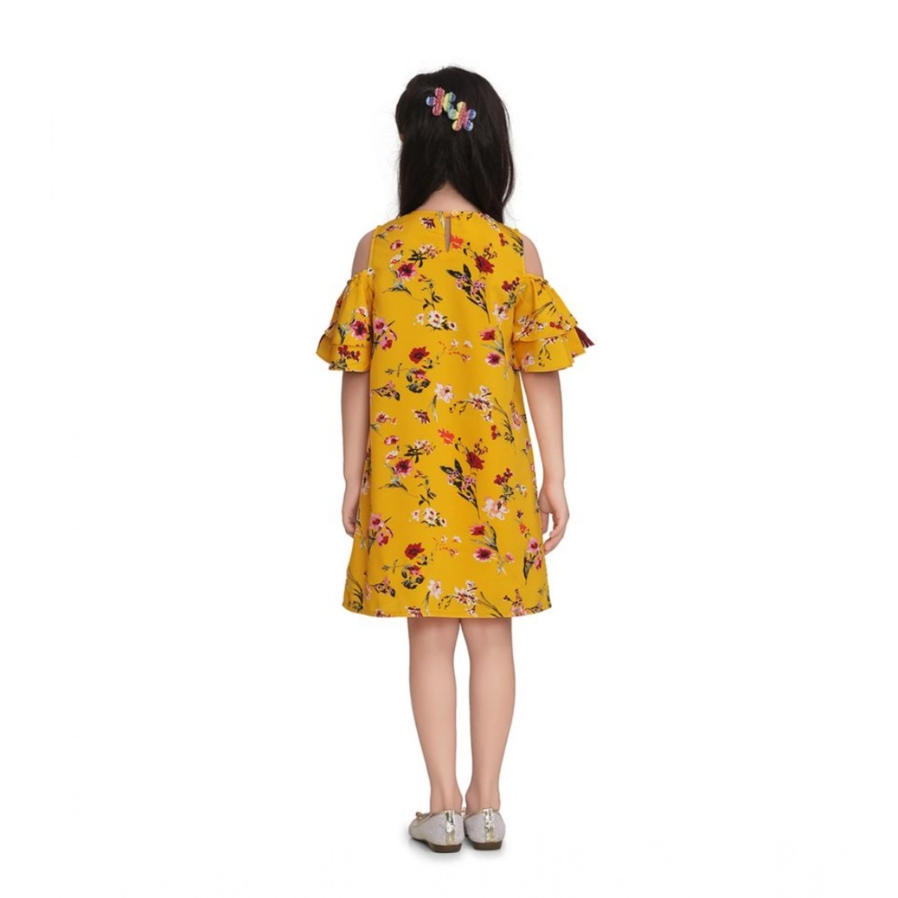 Generic Girl's Polyester Crepe Floral Printed Long Sleeve Round Neck Dress (Yellow) Generic Girl's Polyester Crepe Floral Printed Long Sleeve Round Neck Dress (Yellow)