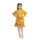 Generic Girl's Polyester Crepe Floral Printed Cold Shoulder Round Neck Dress (Mustard) Generic Girl's Polyester Crepe Floral Printed Cold Shoulder Round Neck Dress (Mustard)