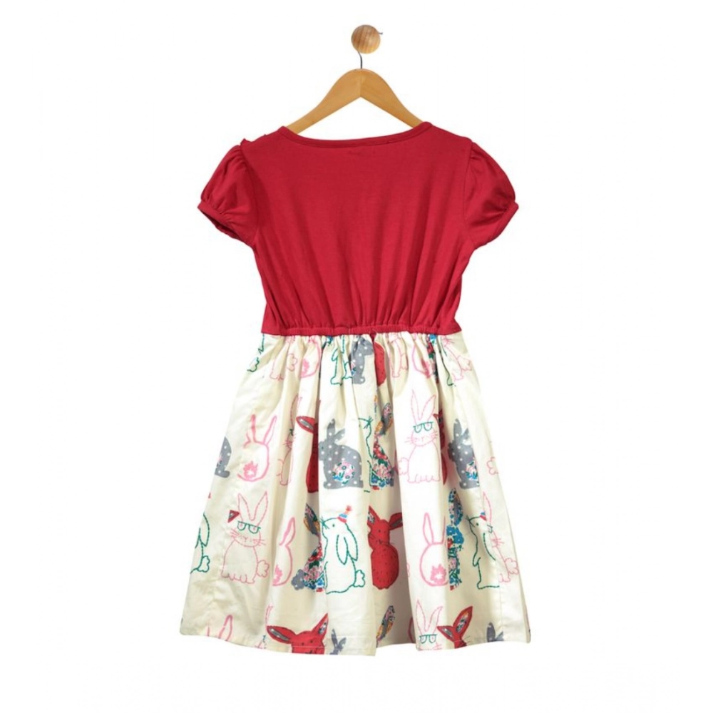 Generic Girl's Cotton Printed Short Sleeve Round Neck Dress (Red-White) Generic Girl's Cotton Printed Short Sleeve Round Neck Dress (Red-White)